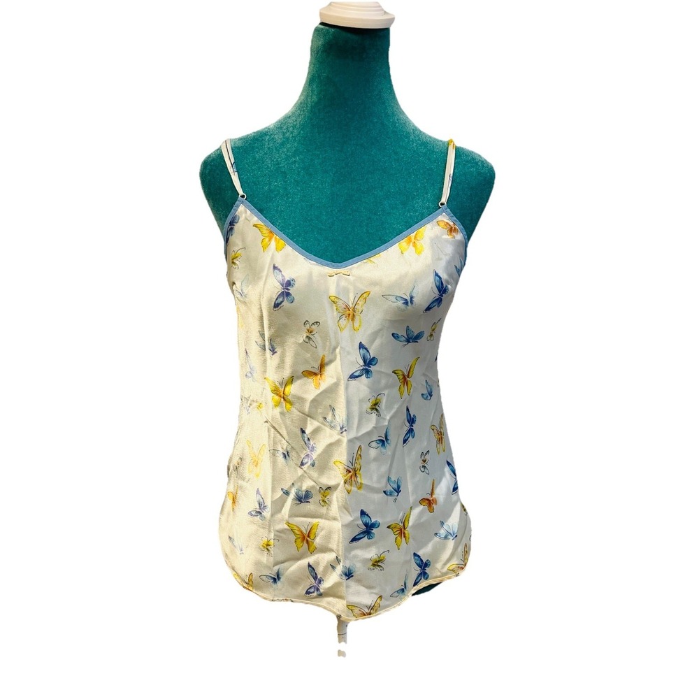 Vintage Christian Dior Butterfly Cami Top Size S Blue Yellow Lingerie Y2K